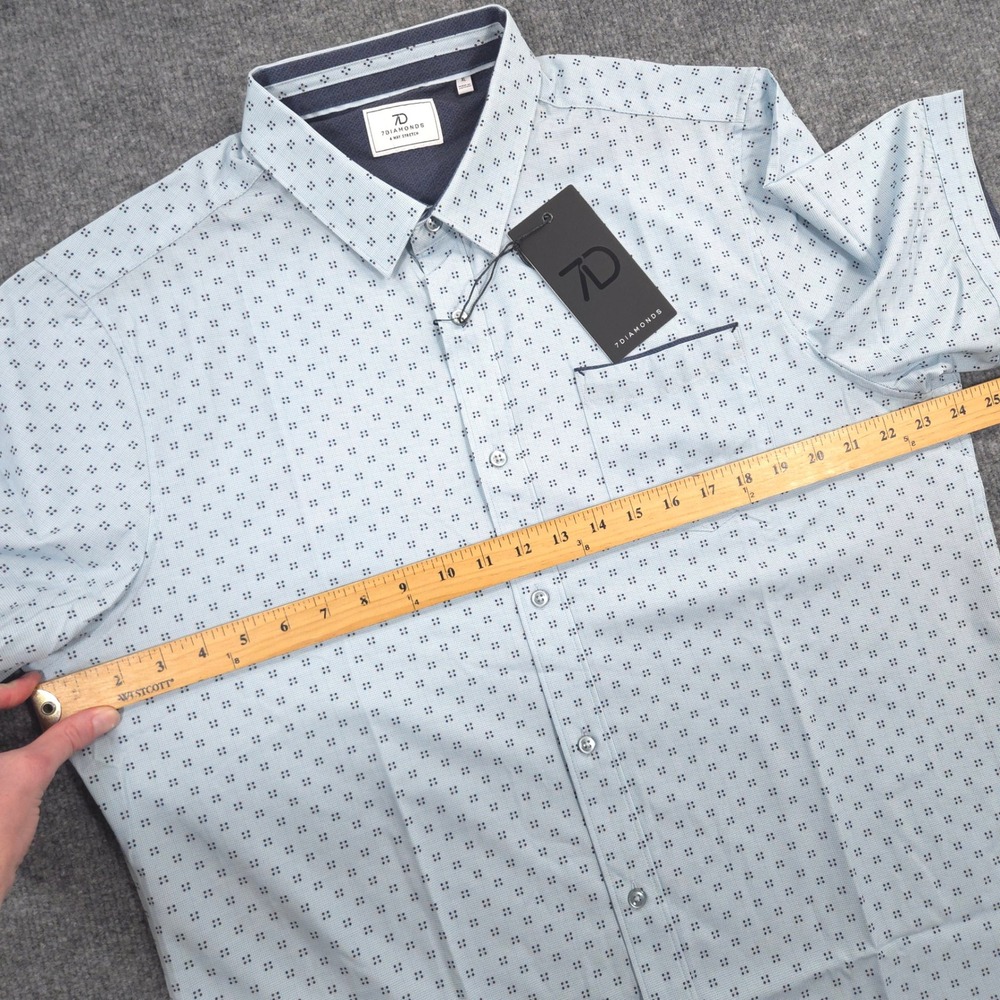 7 Diamonds 4 Way Stretch Shirt Mens XL Blue Bethel Geometric AOP Performance NEW - Picture 4 of 9
